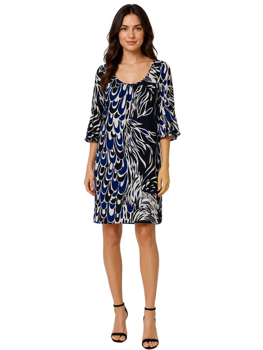 Tibi Silk Abstract Feather Print Ruffle Sleeve Shift Dress Size 2